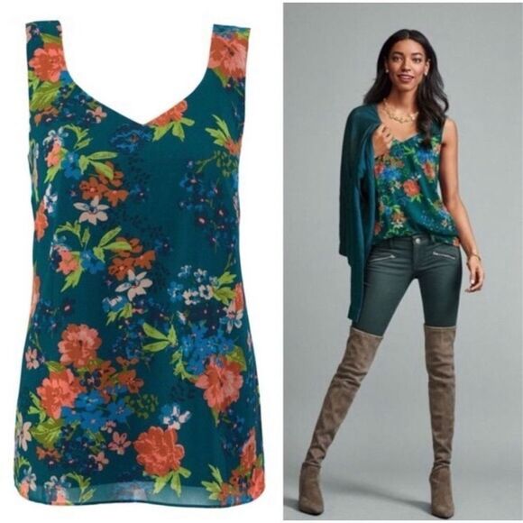 CAbi Still Life Teal Floral Chiffon Cami Tank 3449 L - Picture 8 of 8